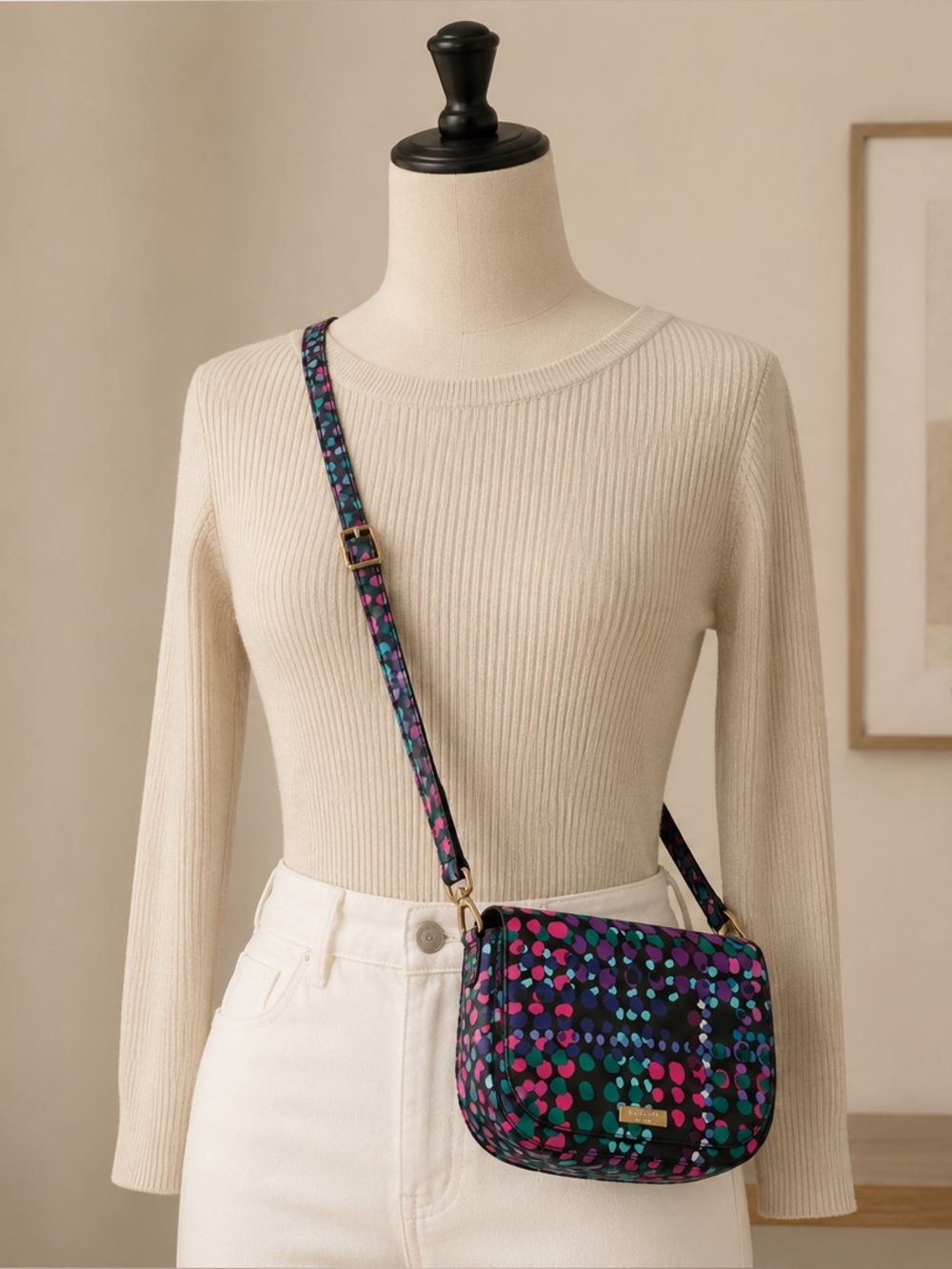 kate spade Black Multicolor Dot Print Crossbody